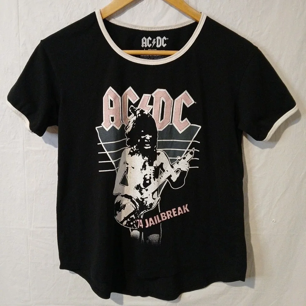 AC/DC :74 Jailbreak Junior  Size Large Black‎ With White Trim